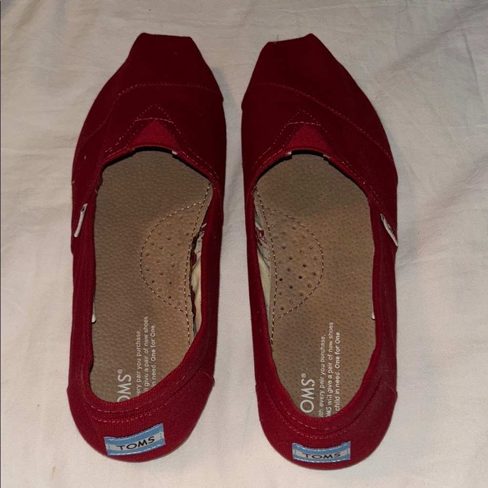Toms Red Suede Flats Minimalist Slip-On